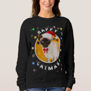 Gelukkige Kerstmis Siamese Kat in Kerstmanhoed Trui
