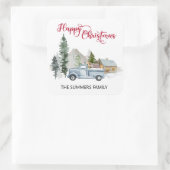 Gelukkige Kerstmisenvelop Seal Rustieke Vrachtwage Vierkante Sticker (Tas)