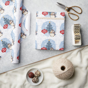 Gelukkige Kerstmispinguïn en Sneeuwvlokken Cadeaupapier