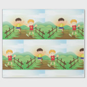 Gelukkige Kinder spelen buitenshuis Cadeaupapier (Vlak)