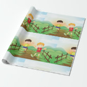 Gelukkige Kinder spelen buitenshuis Cadeaupapier (Uitgerold)