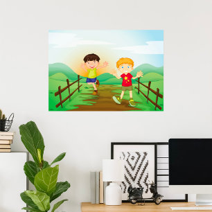 Gelukkige Kinder spelen buitenshuis Poster