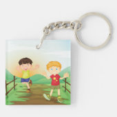 Gelukkige Kinder spelen buitenshuis Sleutelhanger (Achterkant)