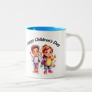Gelukkige Kinderdag Tweekleurige Koffiemok