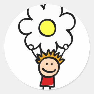 Gelukkige kinderen houden bloem cartoon illustrati ronde sticker