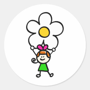 Gelukkige kinderen houden bloem cartoon illustrati ronde sticker