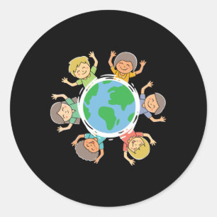 Gelukkige kinderen - Milieubescherming Earth Day Ronde Sticker