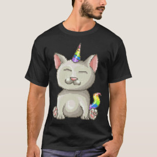 Gelukkige Kitty Pixel Regenboog Kat Eenhoorn T-shirt