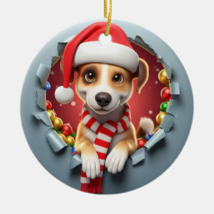 Gelukkige kleine kerst puppy hond uitbarsten keramisch ornament