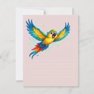 Gelukkige Kleurrijke Papegaai in Vlucht Kawaii Vog RSVP Kaartje