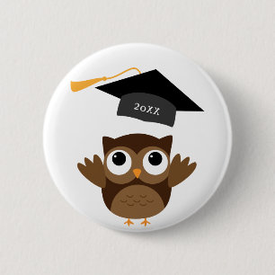 Gelukkige Knuffel Uil   Aangepaste Afstudeerklas Ronde Button 5,7 Cm