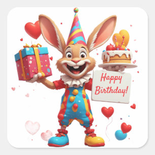 Gelukkige Konijn Verjaardag Met Cadeau Doos 🥳 Vierkante Sticker