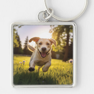 Gelukkige Labrador Puppy Running Sleutelhanger