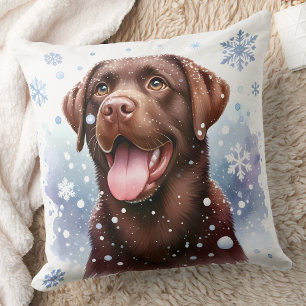 Gelukkige Labrador Retriever Sneeuw Puppy Hond Kussen