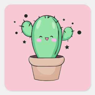 Gelukkige lachende baby cactus in vaas met sterren vierkante sticker