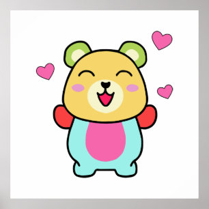 Gelukkige lachende baby teddybeer met liefdesharte poster