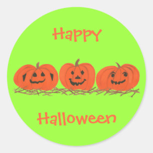 Gelukkige lachende pompoenen in Hay Halloween Stic Ronde Sticker