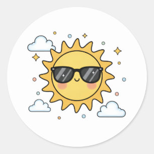 Gelukkige Lachende Zon Cartoon - Minimalistische K Ronde Sticker