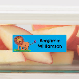 Gelukkige leeuw met vlinder cartoon gepersonalisee labels