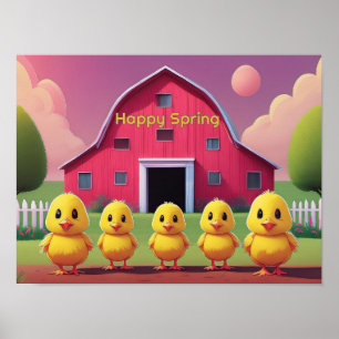 Gelukkige lente kuikens in boerenerf poster
