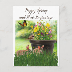 Gelukkige Lente / Pasen Collage Kunst Bloemen Briefkaart