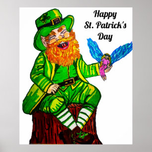 GELUKKIGE LEPRECHAUN EN SPROOKJE VRIEND POSTER