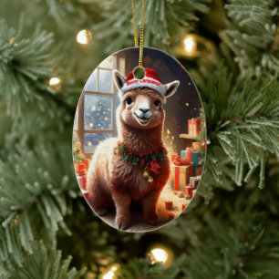 Gelukkige Llama Kerstmis, Keramisch Ornament