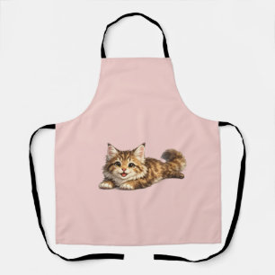 Gelukkige Maine Coon Kat Knus Ontwerp Met Positiev Schort