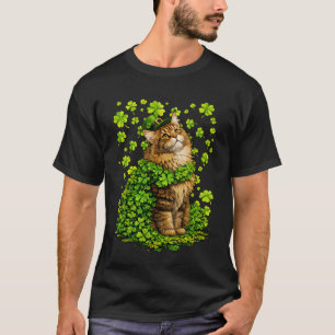 Gelukkige Maine Coon met Shamrocks Klavers St Patr T-shirt