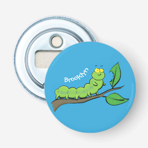 Gelukkige malse groene rups cartoon illustratie button flesopener