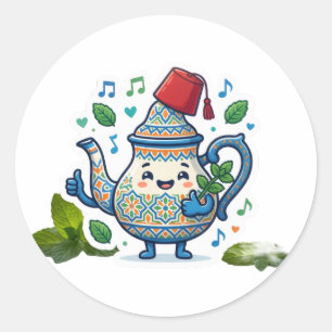  Gelukkige Marokkaanse Theepot Kunst - Kaw Ronde Sticker