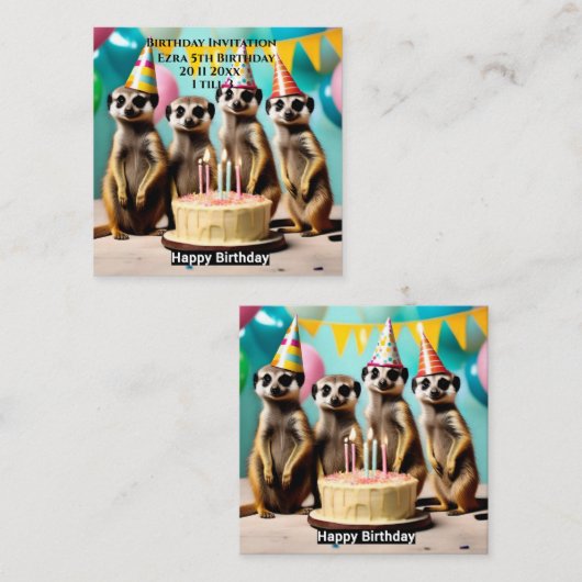 Gelukkige Meerkat Verjaardag, Uitnodiging van het Informatiekaartje (Voorkant / Achterkant)