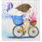 Gelukkige Meisje met Fiets Douchegordijn (Voorkant)