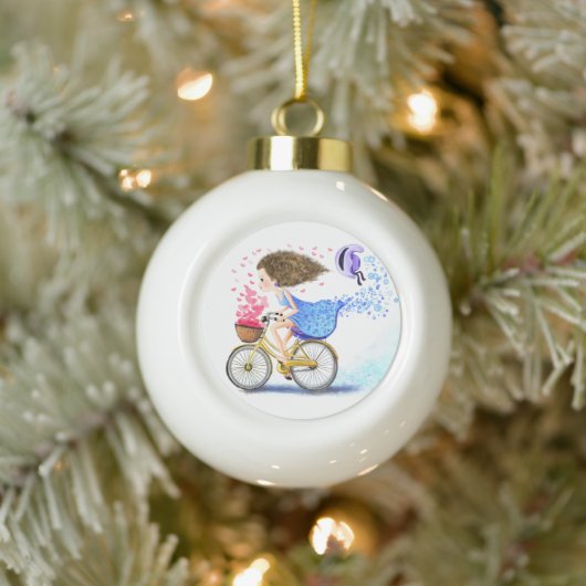 Gelukkige Meisje met Fiets Kerst Ornament (Boom)