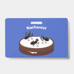 Gelukkige mieren schaatsen op een cookie cartoon badge