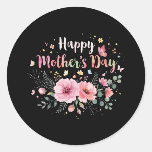 Gelukkige Moederdag 2026 Schattige Bloemen voor Vr Ronde Sticker