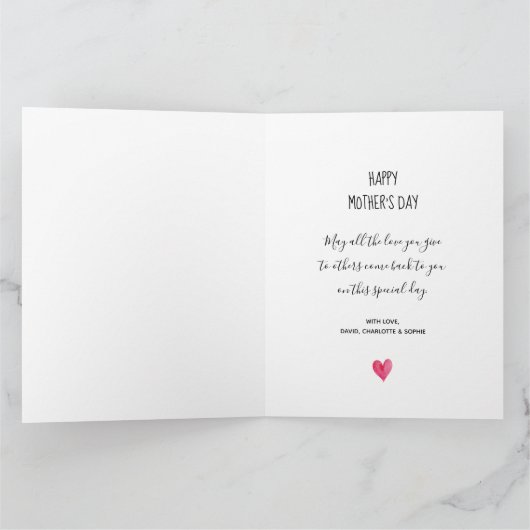 "Gelukkige Moederdag" Aquarel Bloem Hart Kaart (Binnen)