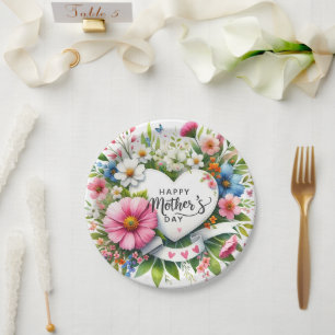 Gelukkige Moederdag Bloemen Harten Papieren Bordje