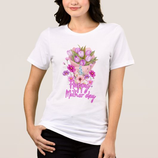Gelukkige Moederdag Bloemenboeket Tri-Blend Shirt (Voorkant)