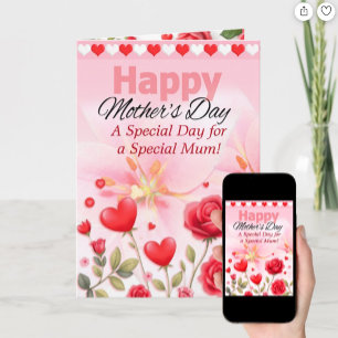 Gelukkige Moederdag Bloemhartjes & Roze Bloemen Feestdagen Kaart