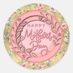 Gelukkige Moederdag Elegante Moderne Roze Bloemen Ronde Sticker