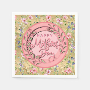 Gelukkige Moederdag Elegante Moderne Roze Bloemen Servet
