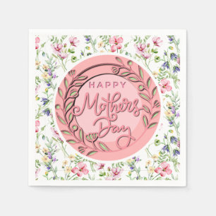 Gelukkige Moederdag Elegante Moderne Roze Bloemen Servet