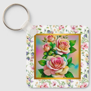 Gelukkige Moederdag Elegante Waterverf Rozenkaart Sleutelhanger