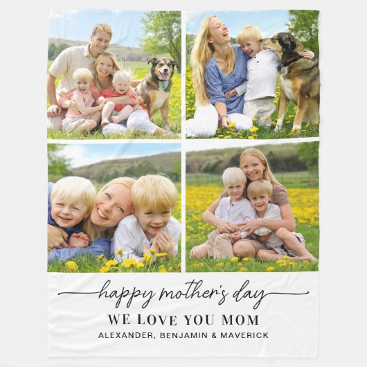 Gelukkige Moederdag Gepersonaliseerde Mama 4 Fotoc Fleece Deken (Voorkant)