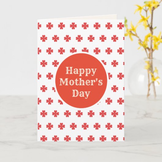 Gelukkige Moederdag in Rood & Wit Kaart (Gele Bloem)