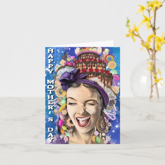 Gelukkige Moederdag Kaart met Speelse Vrouw - Grap (Gele Bloem)