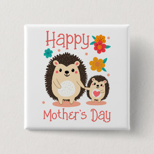 Gelukkige Moederdag Mama En Baby Egel Vierkante Button 5,1 Cm