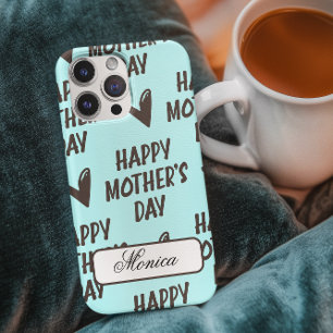 Gelukkige Moederdag met lichtblauwe achtergrond iPhone 11 Hoesje