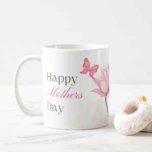Gelukkige Moederdag met Roze Lotus en Vlinder Koffiemok